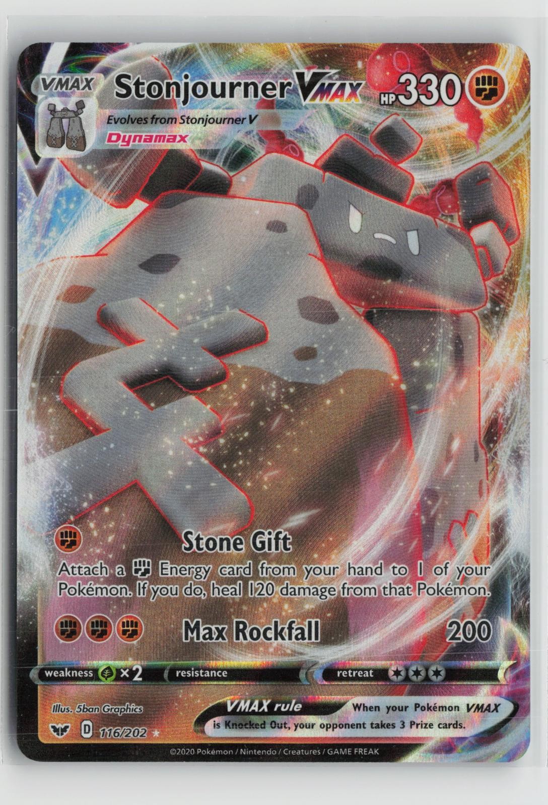 Stonjourner VMAX 116/202 Holo VMAX Rare Sword & Shield Pokemon NM