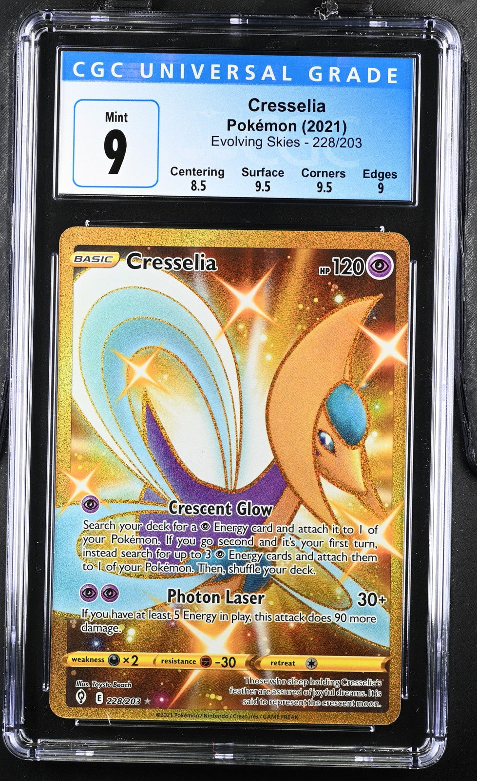Cresselia 228/203 Secret Rare Holo Evolving Skies Pokemon CGC 9 Mint