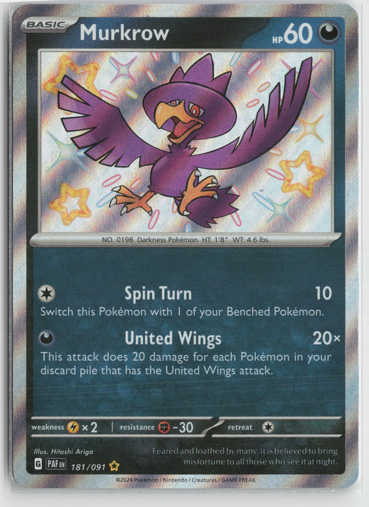 Murkrow Shiny Rare SV: Paldean Fates 181/091 NM0