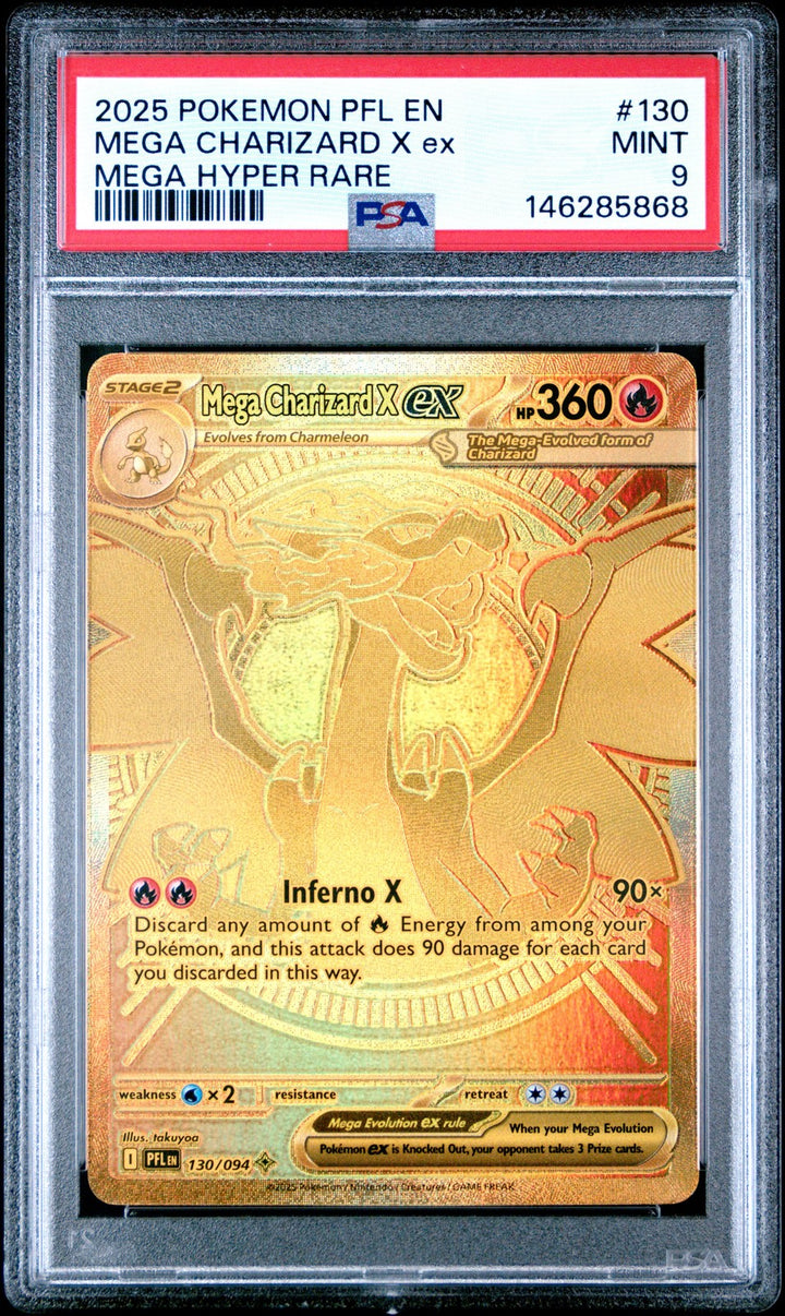 Gold Mega Charizard X EX 130/094 Phantasmal Flames Pokemon PSA 90