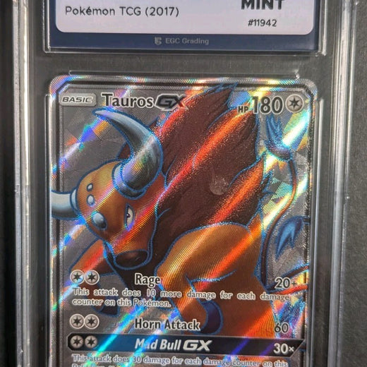 Pokemon Sun & Moon Base Series Tauros GX 144/149 EGC Mint 9 Holo Rare 2017