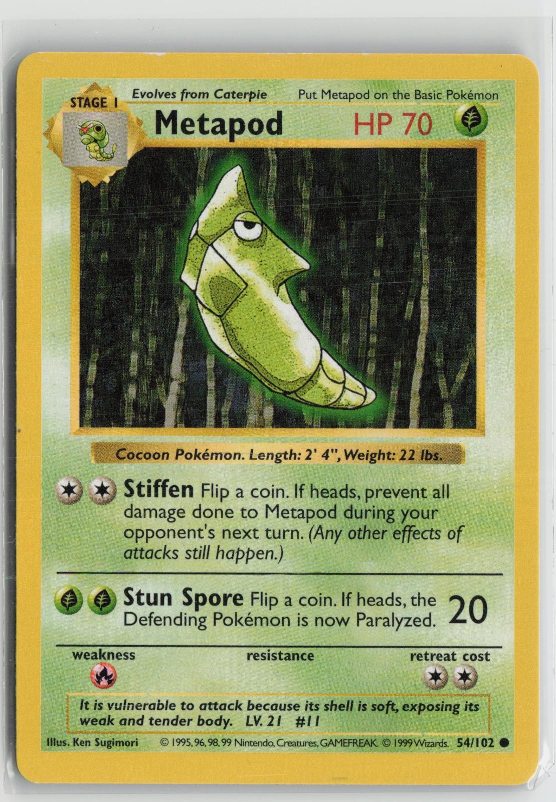 Metapod 54/102 Common Base Set Shadowless Pokemon NM