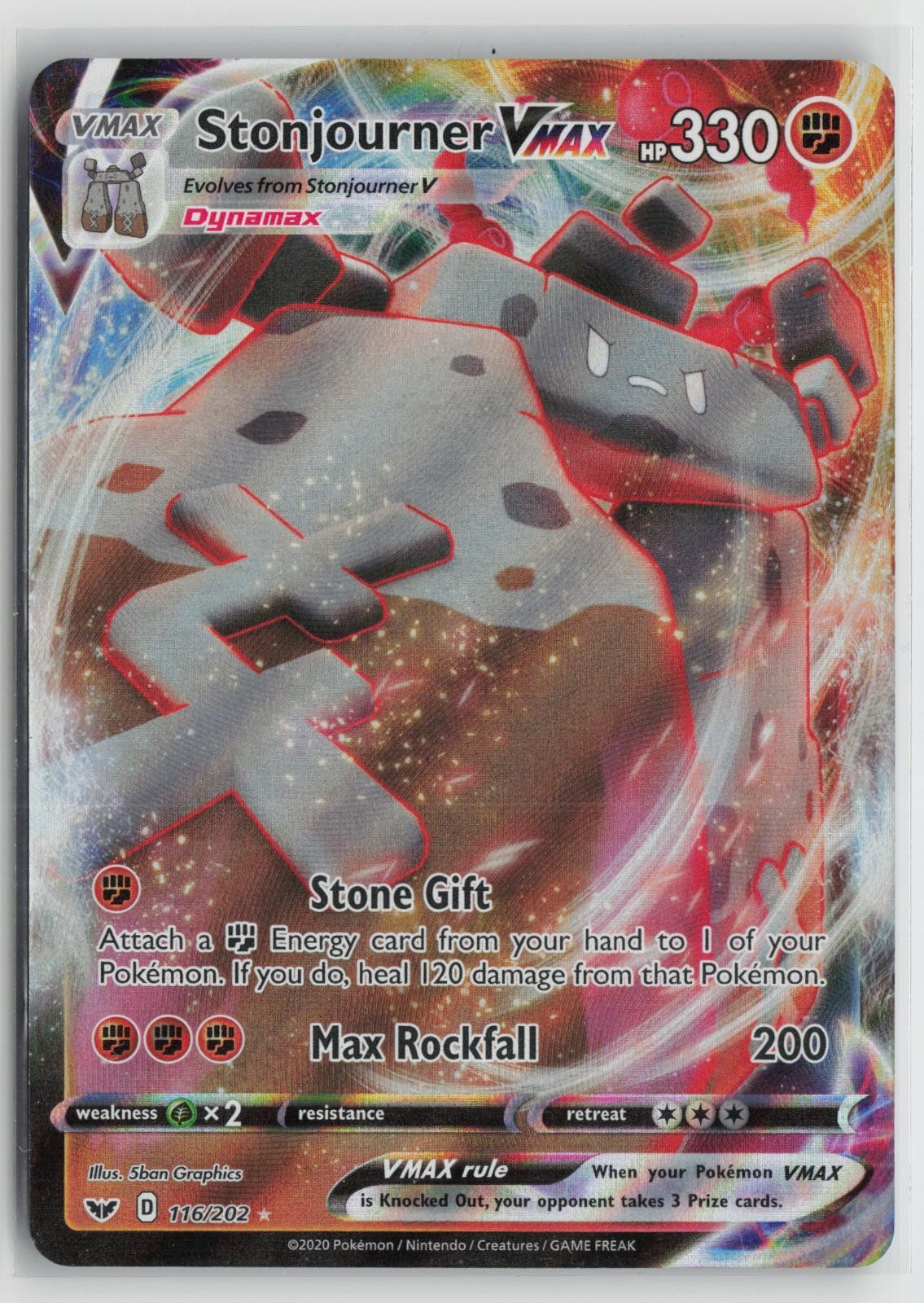 Stonjourner VMAX 116/202 Holo VMAX Rare Sword & Shield Pokemon NM