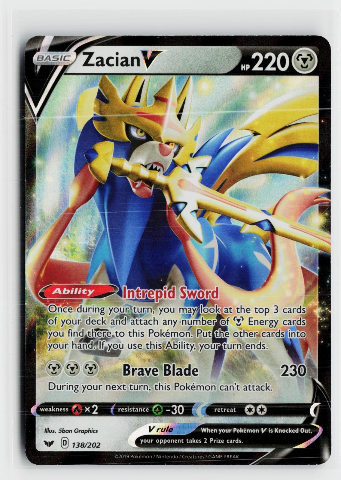 Zacian V 138/202 Sword & Shield NM Holo V Rare Pokemon