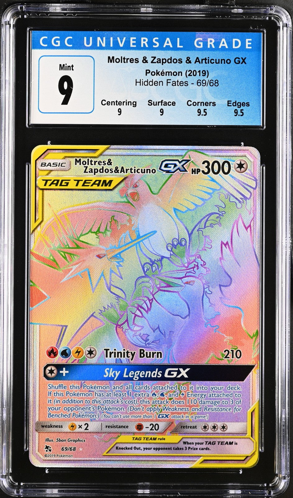 Moltres & Zapdos & Articuno Gx 69/68 Rainbow Rare Holo Pokemon CGC 9 Mint