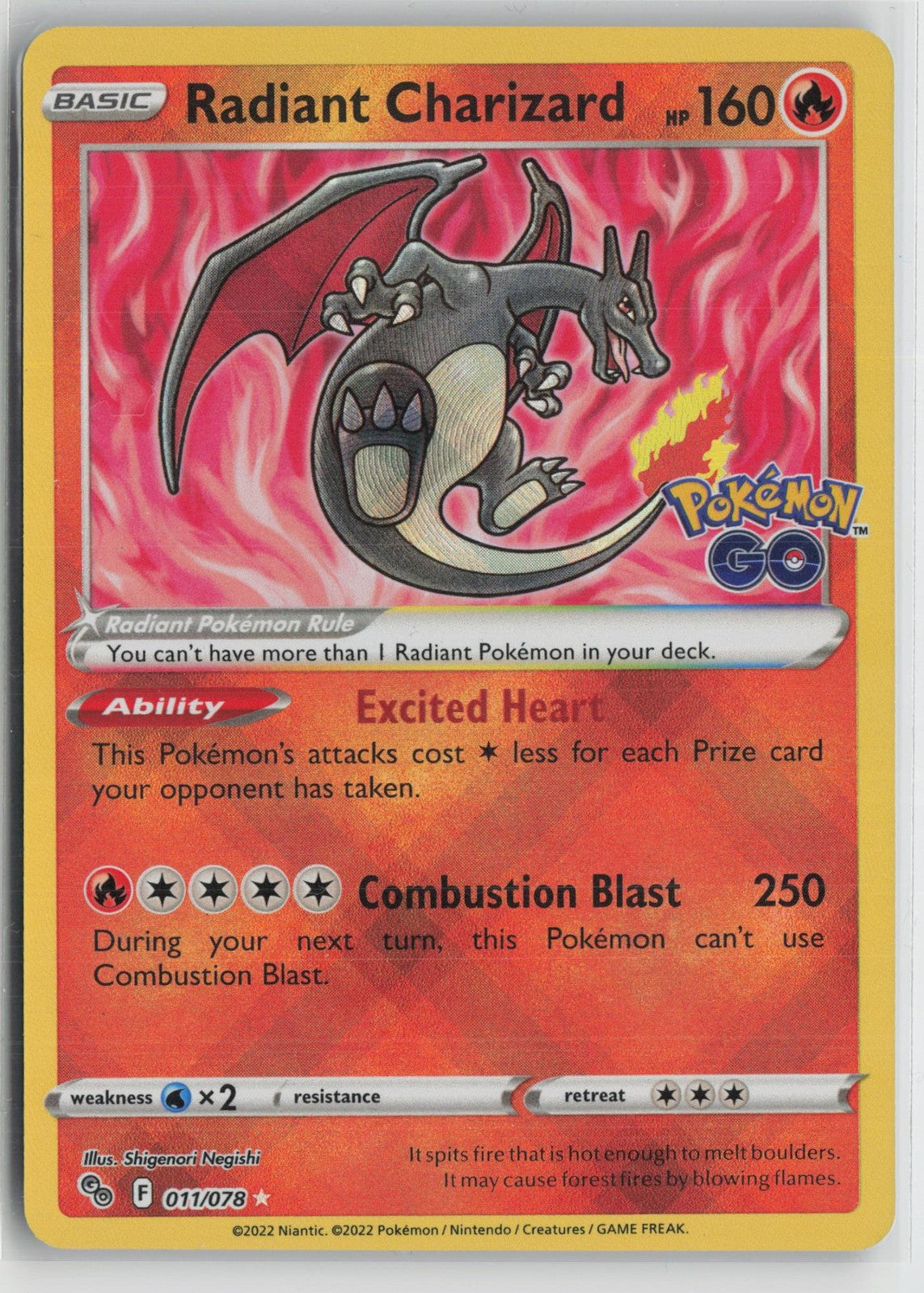 Radiant Charizard 011/078 Radiant Rare Pokemon GO Pokemon NM