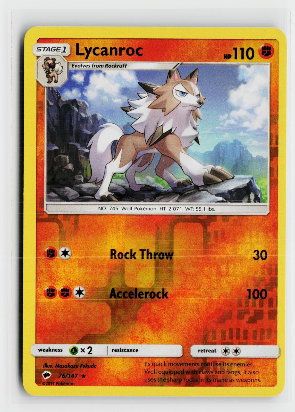 Lycanroc 76/147 Burning Shadows NM R Reverse Holo Pokemon