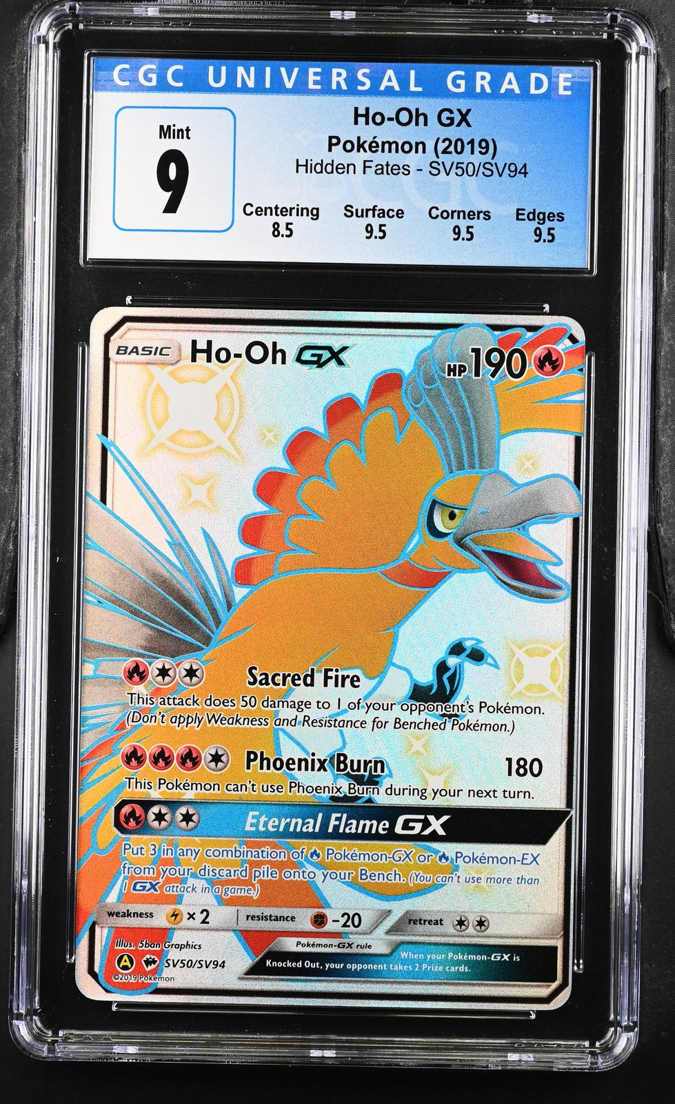 Ho-oh Gx SV50/SV94 Shiny Vault Holo Hidden Fates Pokemon CGC 9 Mint