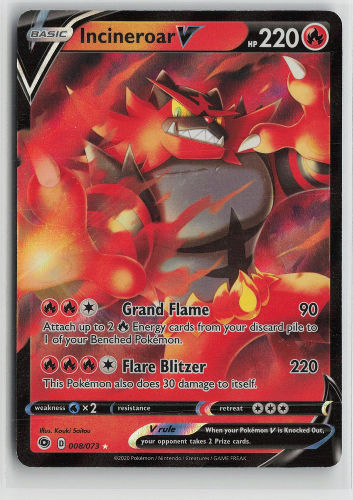 Incineroar V 008/073 Holo V Rare Champion's Path Pokemon NM0