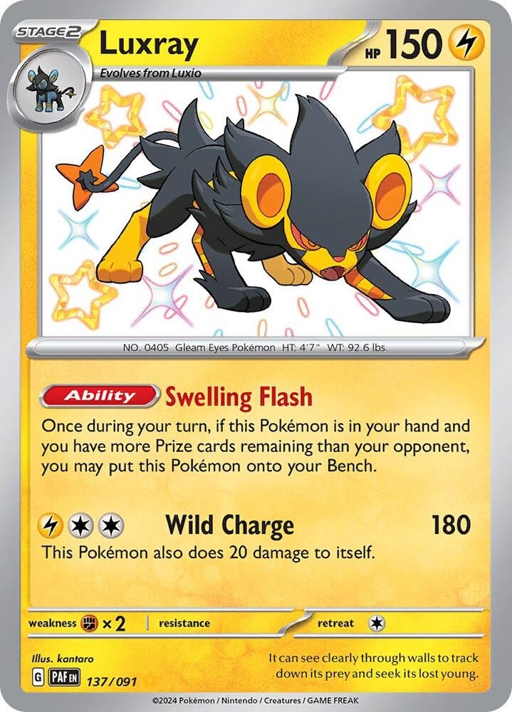 Luxray 137/091 Paldean Fates PAF Shiny Rare Near Mint Pokemon 2024