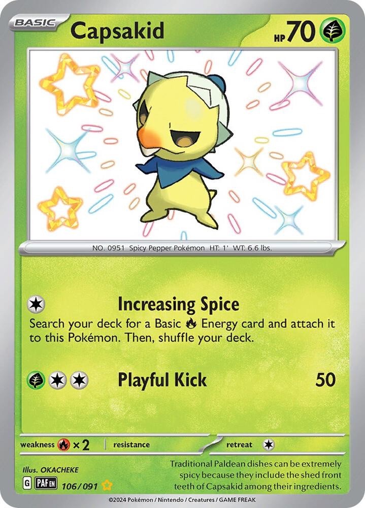 Capsakid 106/091 Paldean Fates PAF Shiny Rare Near Mint Pokemon 2024