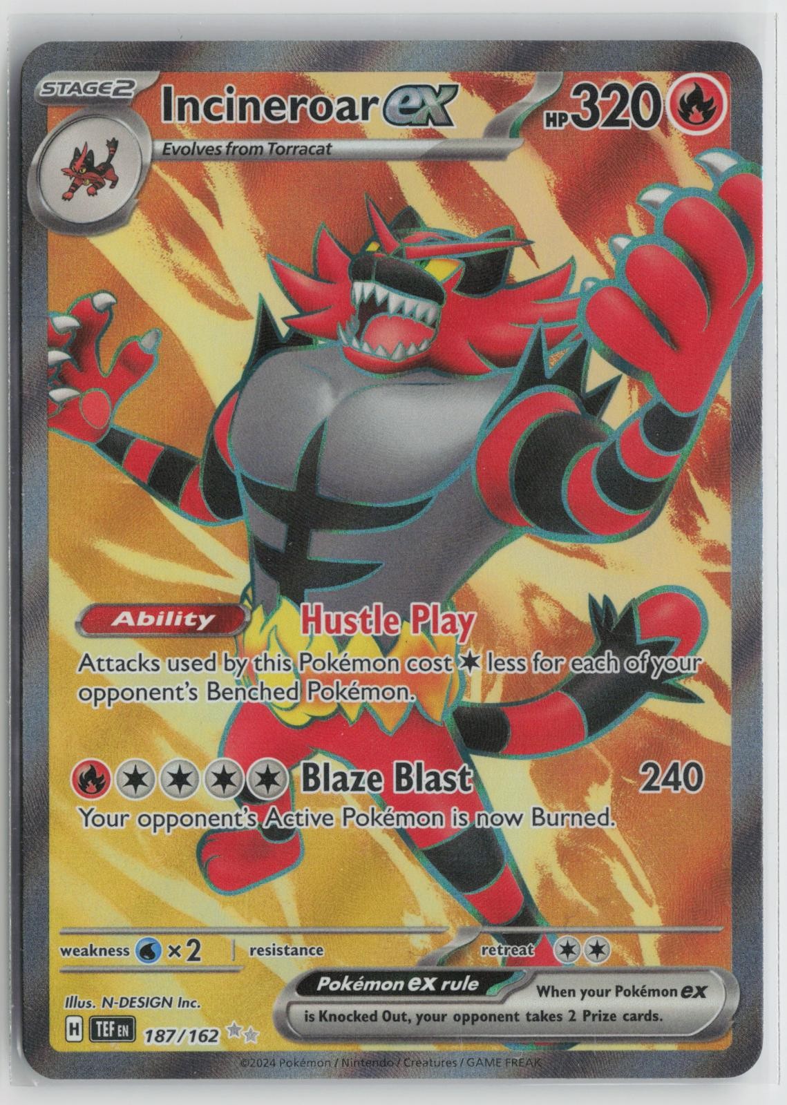 Incineroar ex 187/162 Ultra Rare Temporal Forces Pokemon NM