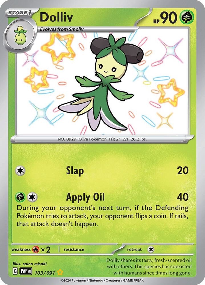 Dolliv 103/091 Paldean Fates PAF Shiny Rare Near Mint Pokemon 2024