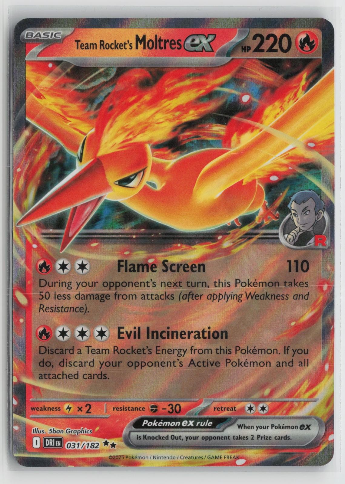 Team Rocket's Moltres ex 031/182 Double Rare Destined Rivals Pokemon NM