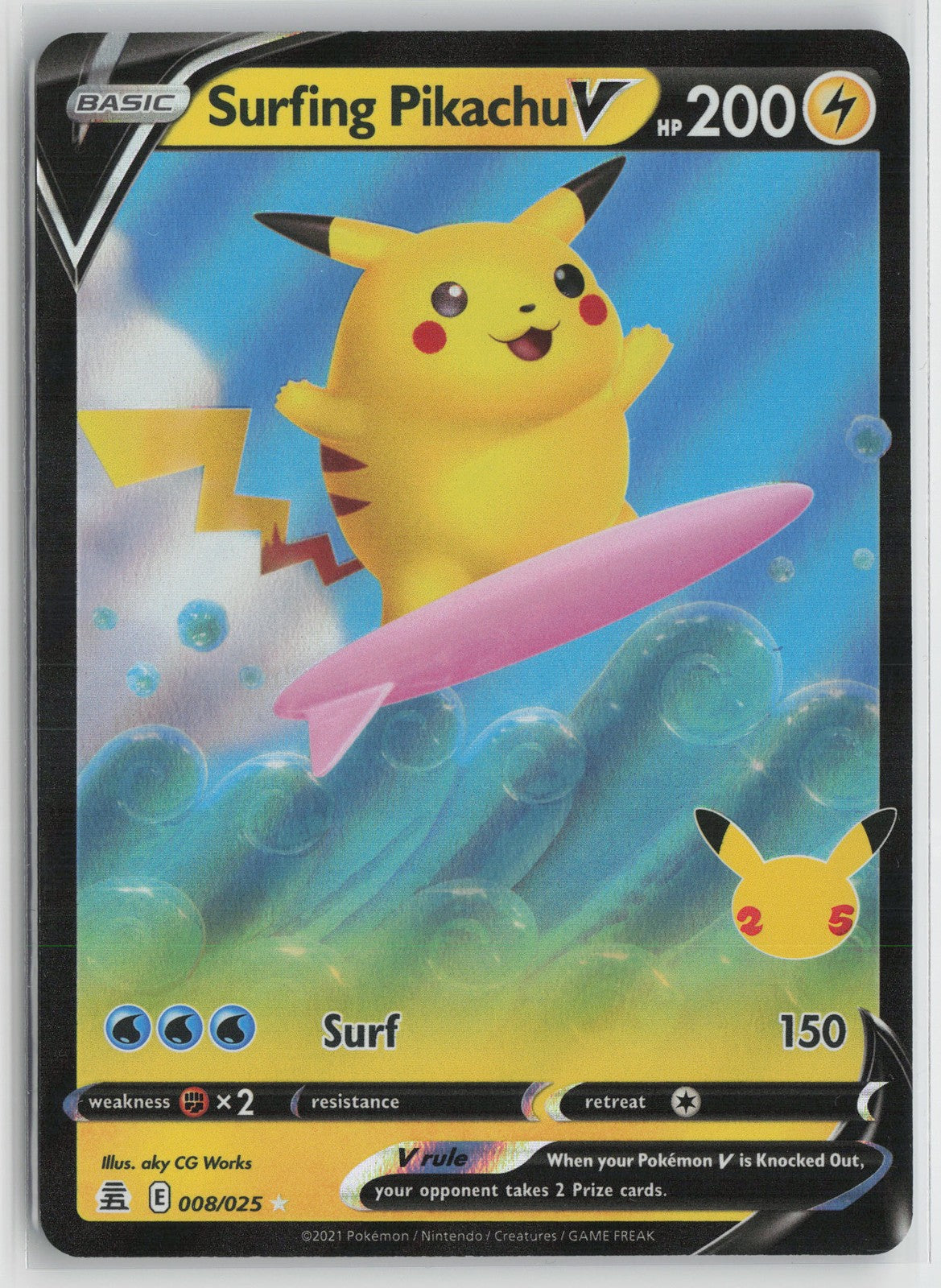 Surfing Pikachu V Ultra Rare Celebrations 008/025 NM 25th 008