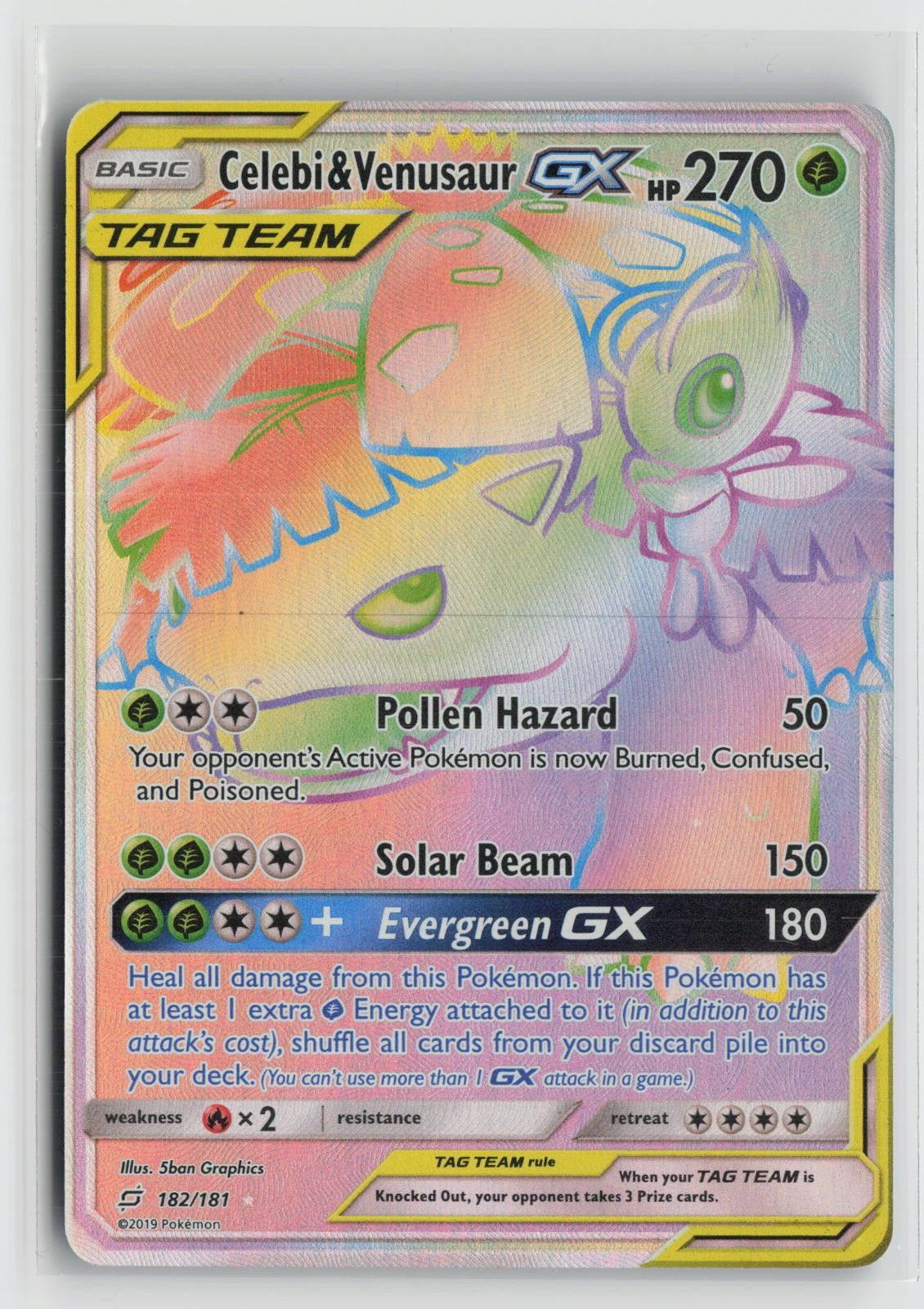Celebi & Venusaur GX 182/181 Rainbow Rare Team Up Pokemon Holo NM