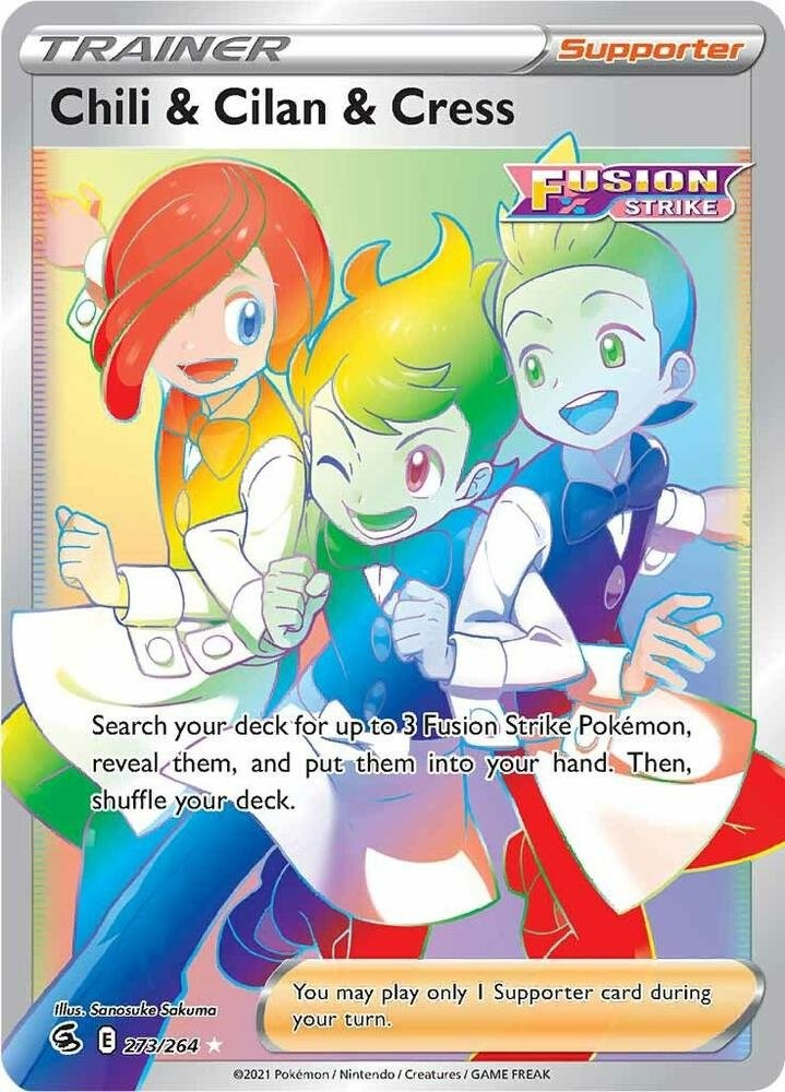 Chili and Cilan and Cress 273/264 Fusion Strike FST Rainbow Rare mint 273 Poke