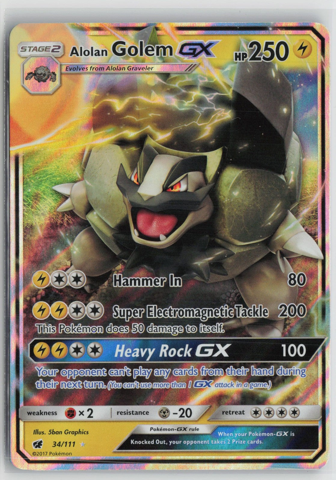 Alolan Golem GX 34/111 Holo Rare GX Crimson Invasion Pokemon NM