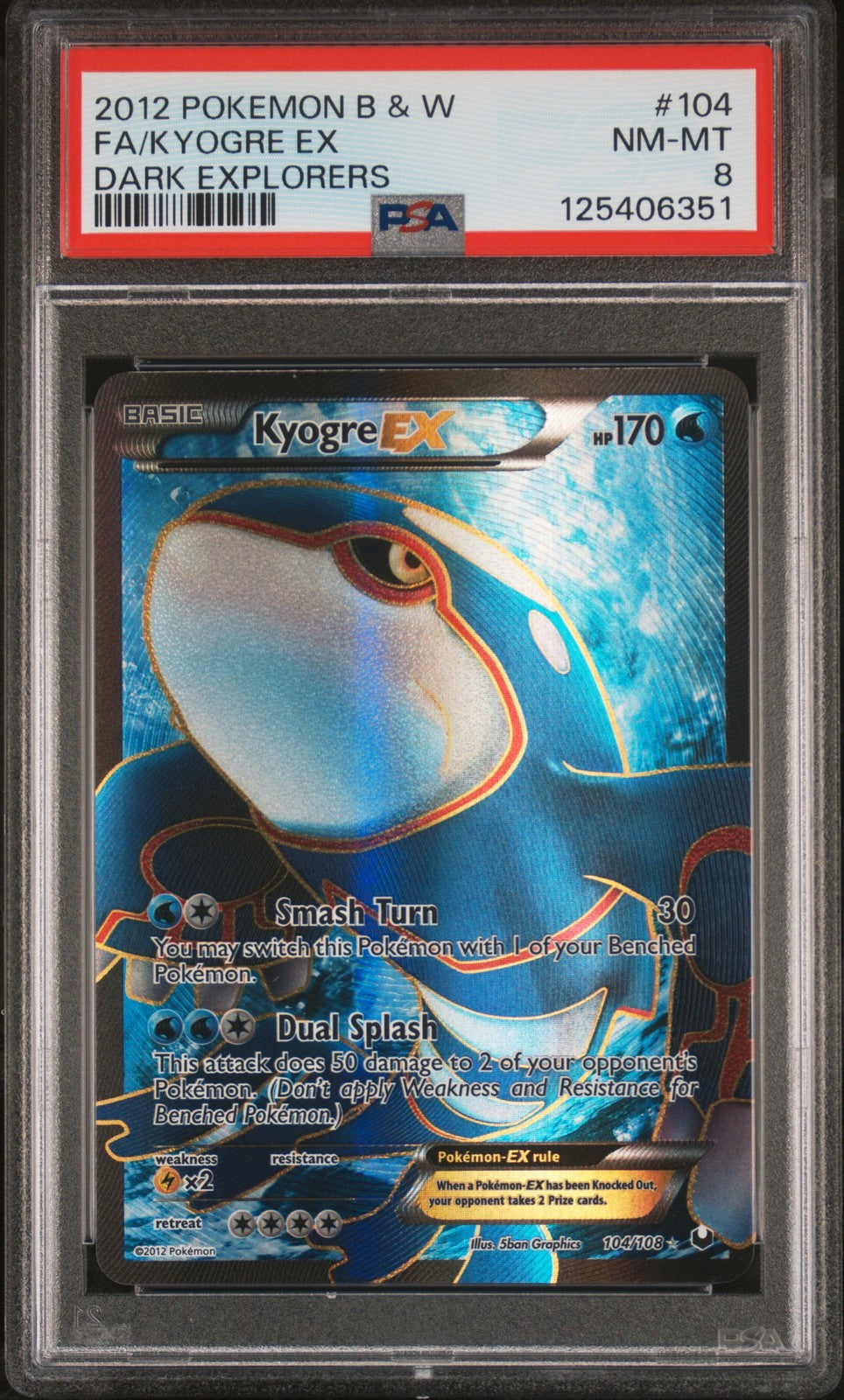 Kyogre EX 104/108 Dark Explorers Pokemon PSA 8