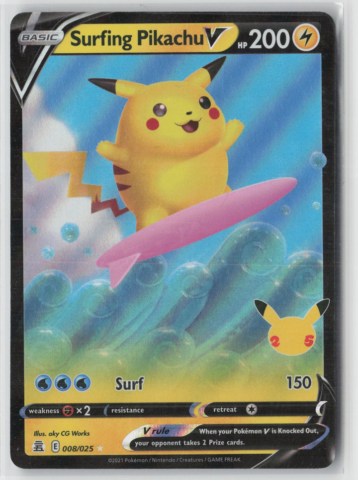 Surfing Pikachu V Ultra Rare Celebrations 008/025 NM0