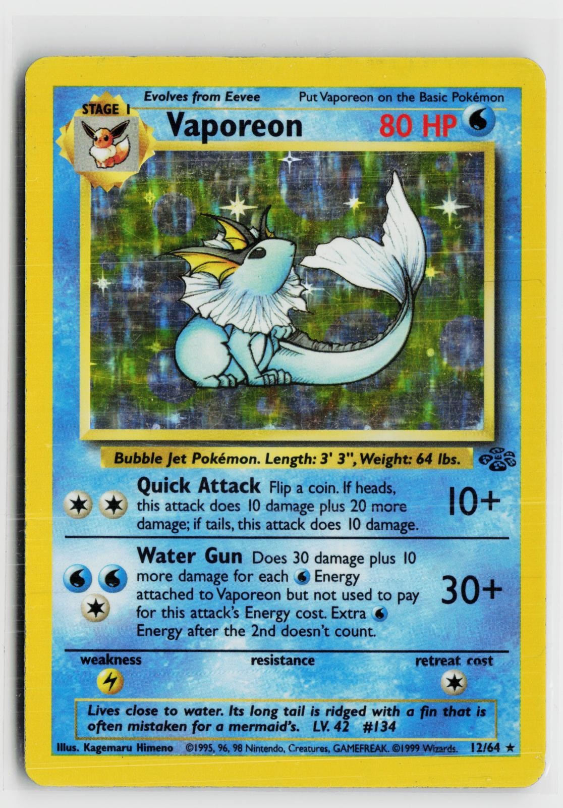 Vaporeon 12/64 Jungle NM R Unlimited Holo Pokemon