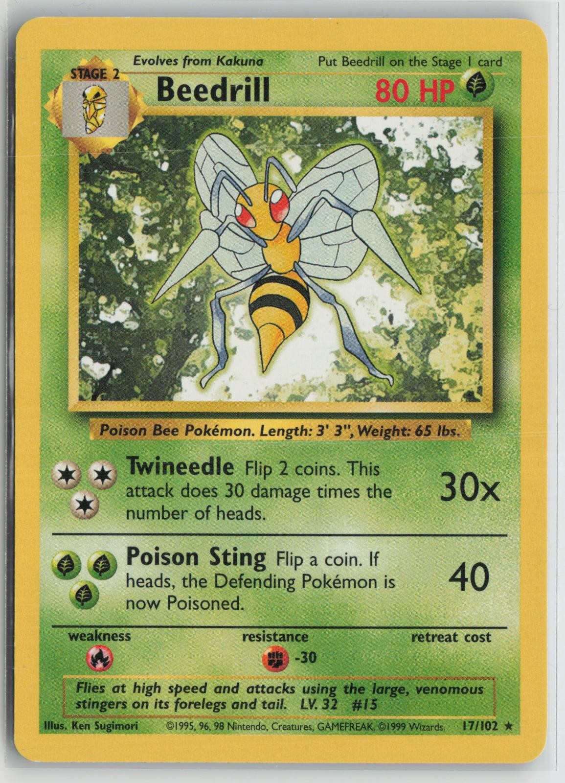 Beedrill 17/102 Rare Base Set Unlimited Pokemon NM