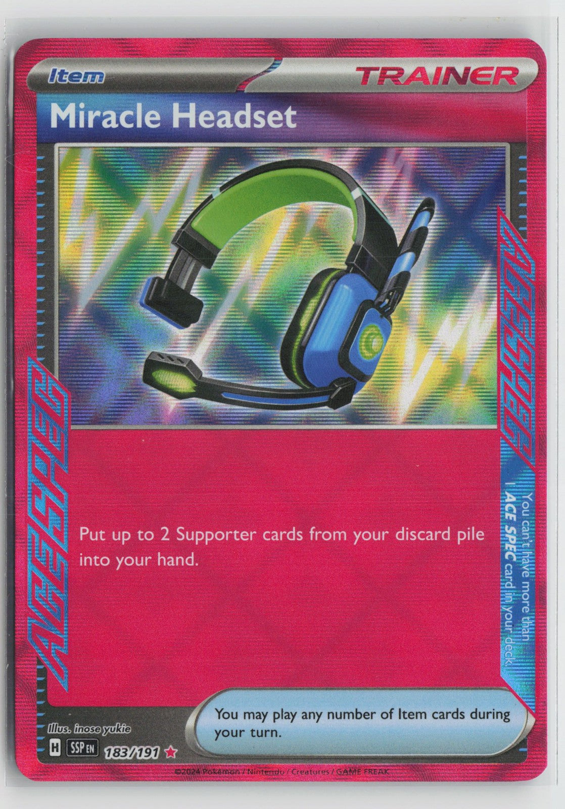 Miracle Headset 183/191 ACE SPEC Rare Surging Sparks Pokemon NM
