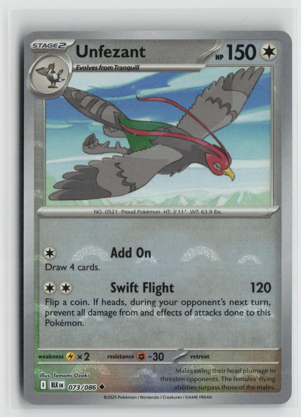 Poke Ball Unfezant 073/086 Uncommon Black Bolt Pokemon NM