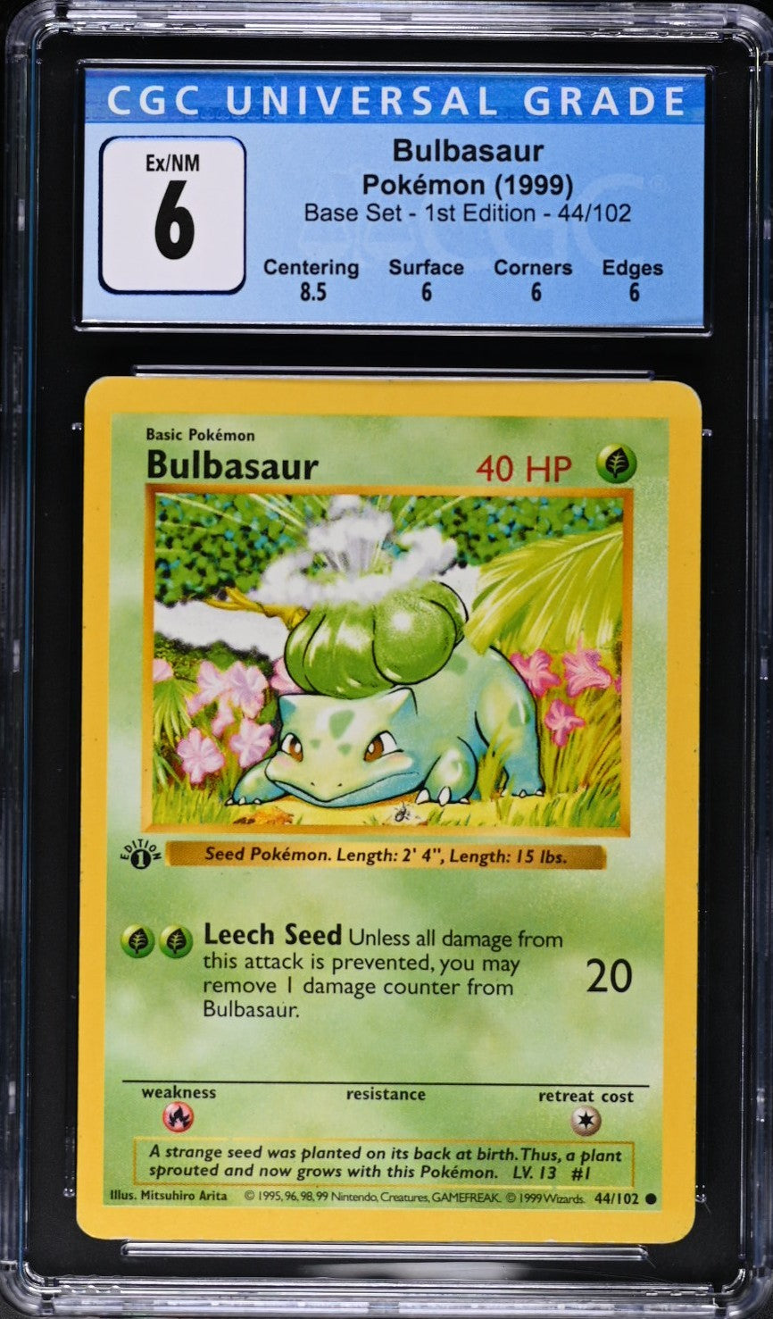Bulbasaur 44/102 Base Set - 1st Ed. Pokemon CGC 6 Ex/nm