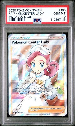 2020 PSA 10 Pokemon Center Lady Full Art Vivid Voltage 185