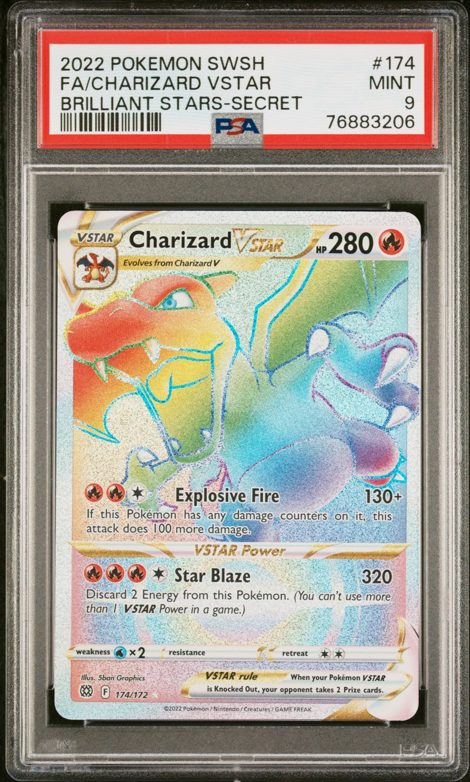 Charizard Vstar 174 Secret Brilliant Stars Pokemon PSA 9