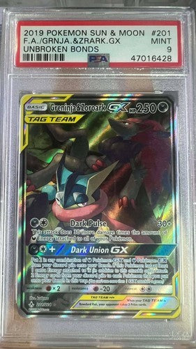 Greninja & Zoroark Gx 201/214 Unbroken Bonds Pokemon PSA 9