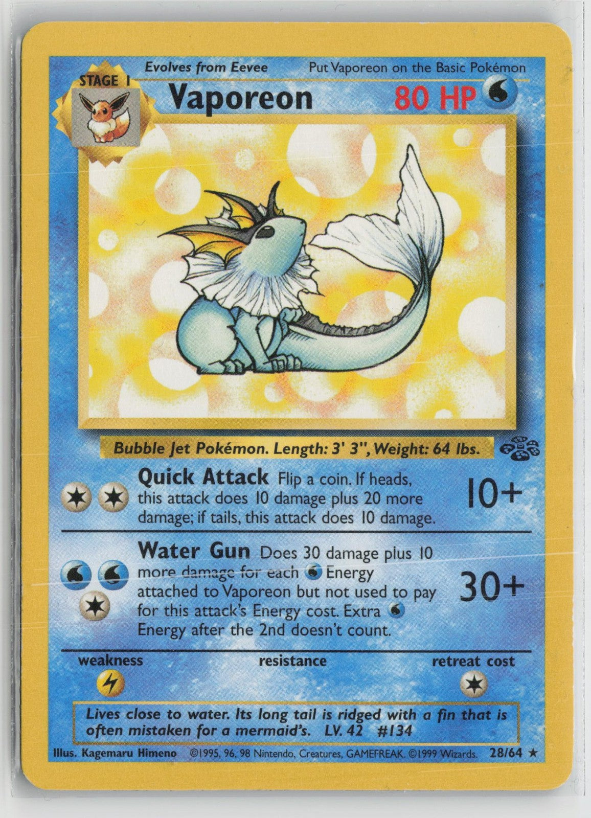 Vaporeon 28/64 Rare Jungle Pokemon LP