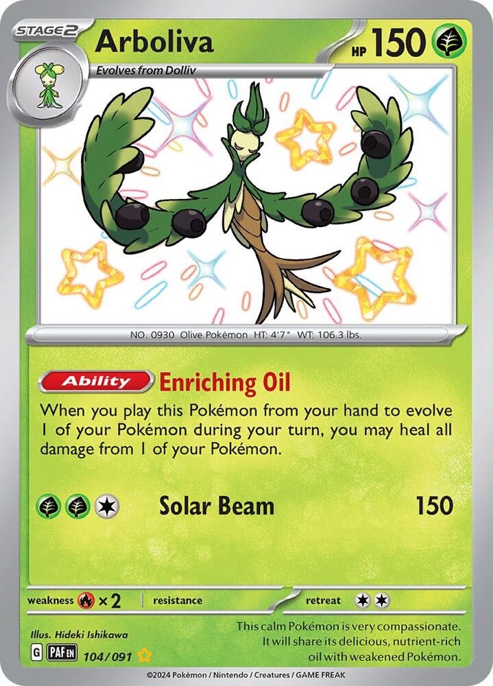 Arboliva 104/091 Paldean Fates PAF Shiny Rare Near Mint Pokemon 2024