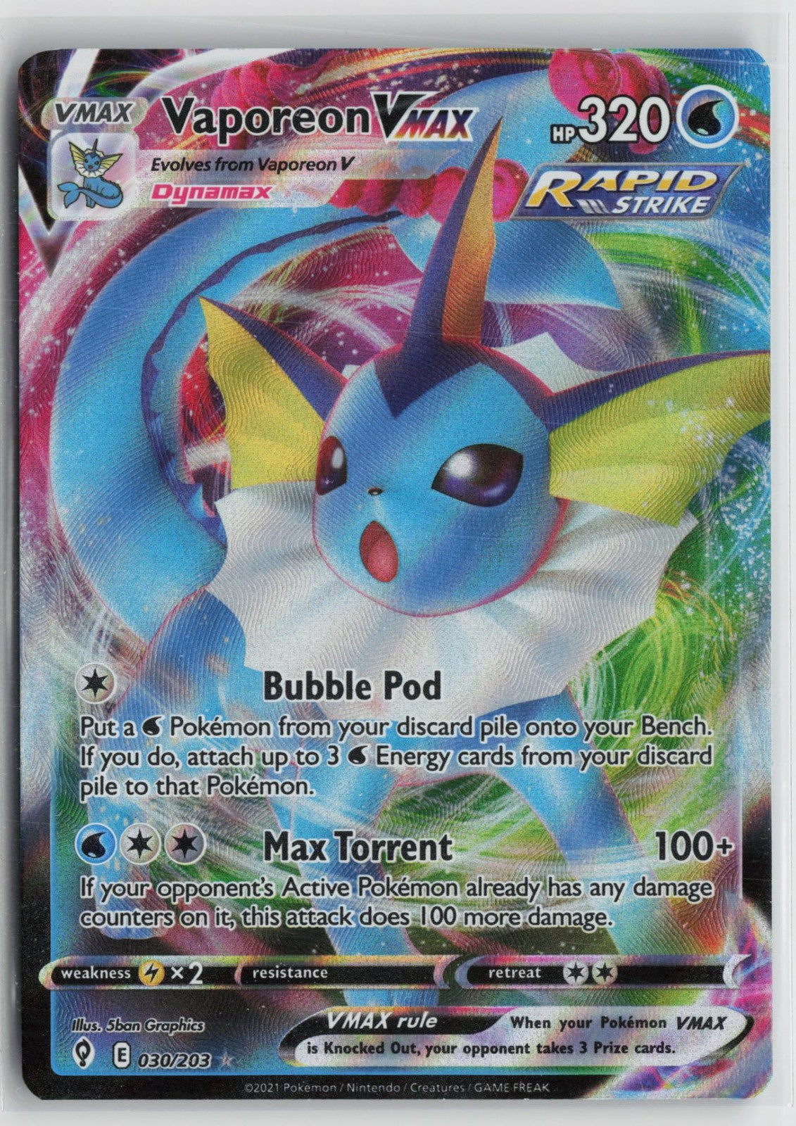 Vaporeon VMAX 030/203 Holo Rare VMAX Evolving Skies Pokemon NM