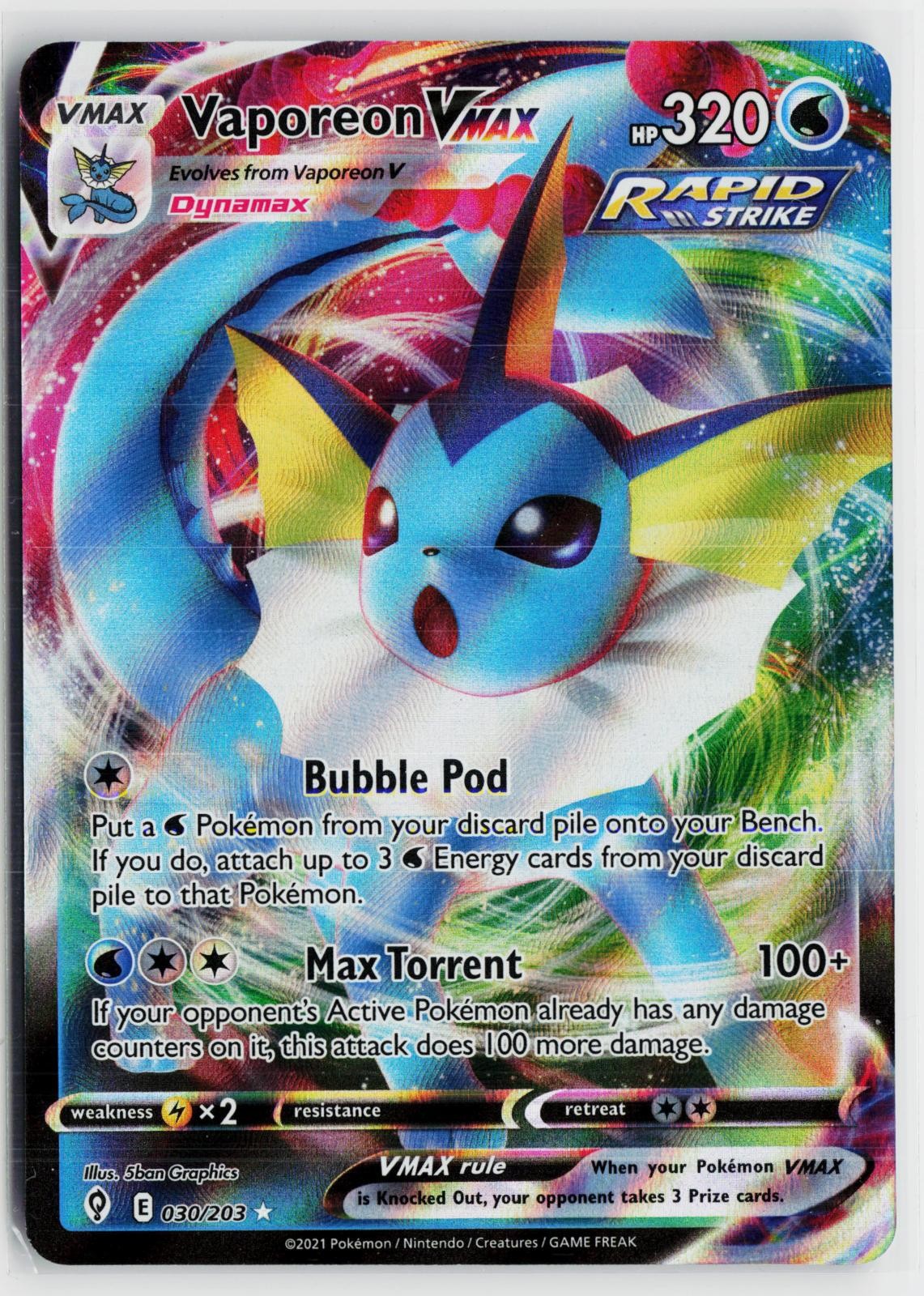 Vaporeon VMAX 030/203 Evolving Skies NM Holo VMAX Rare Pokemon