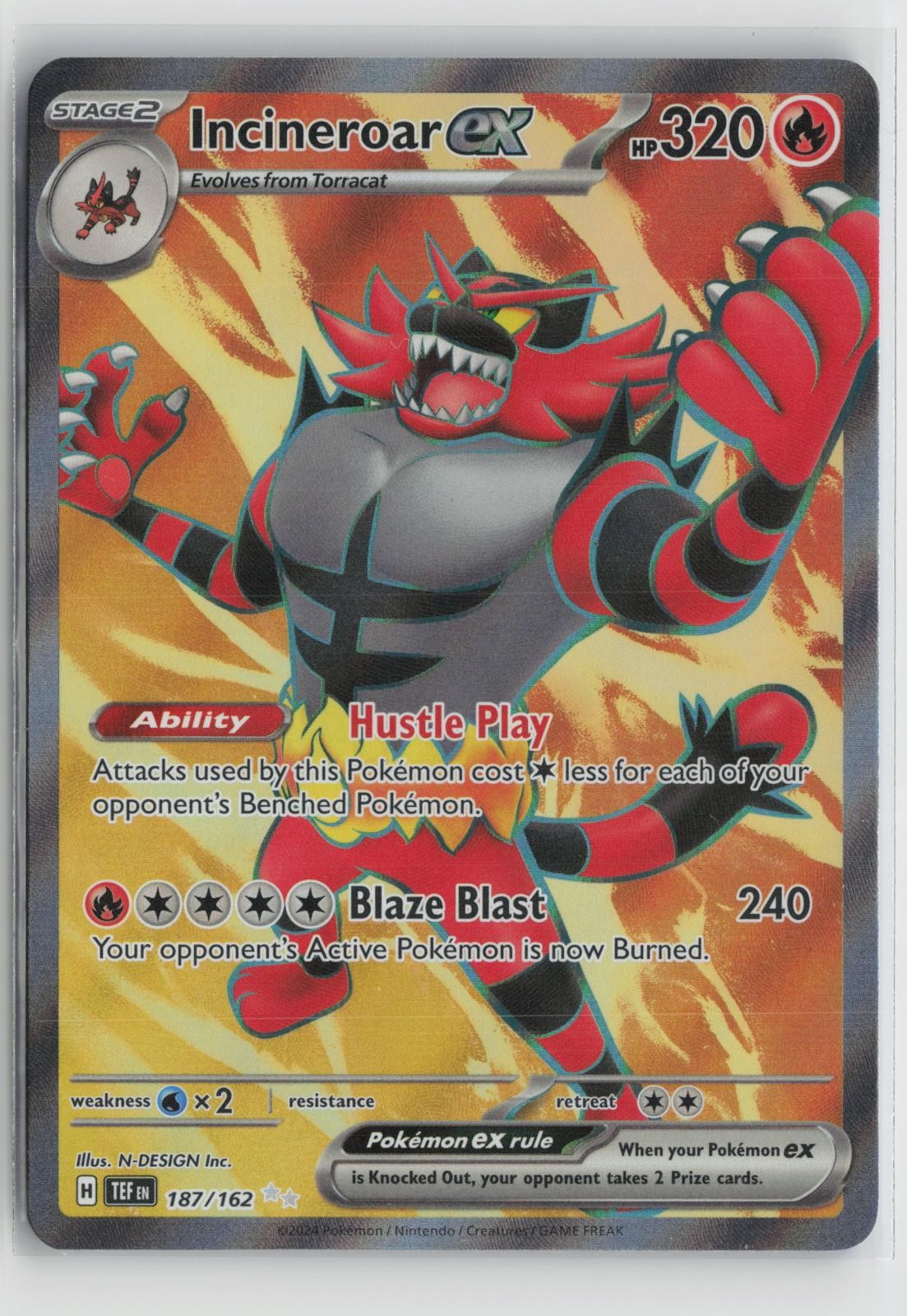 Incineroar ex 187/162 Ultra Rare Temporal Forces Pokemon NM