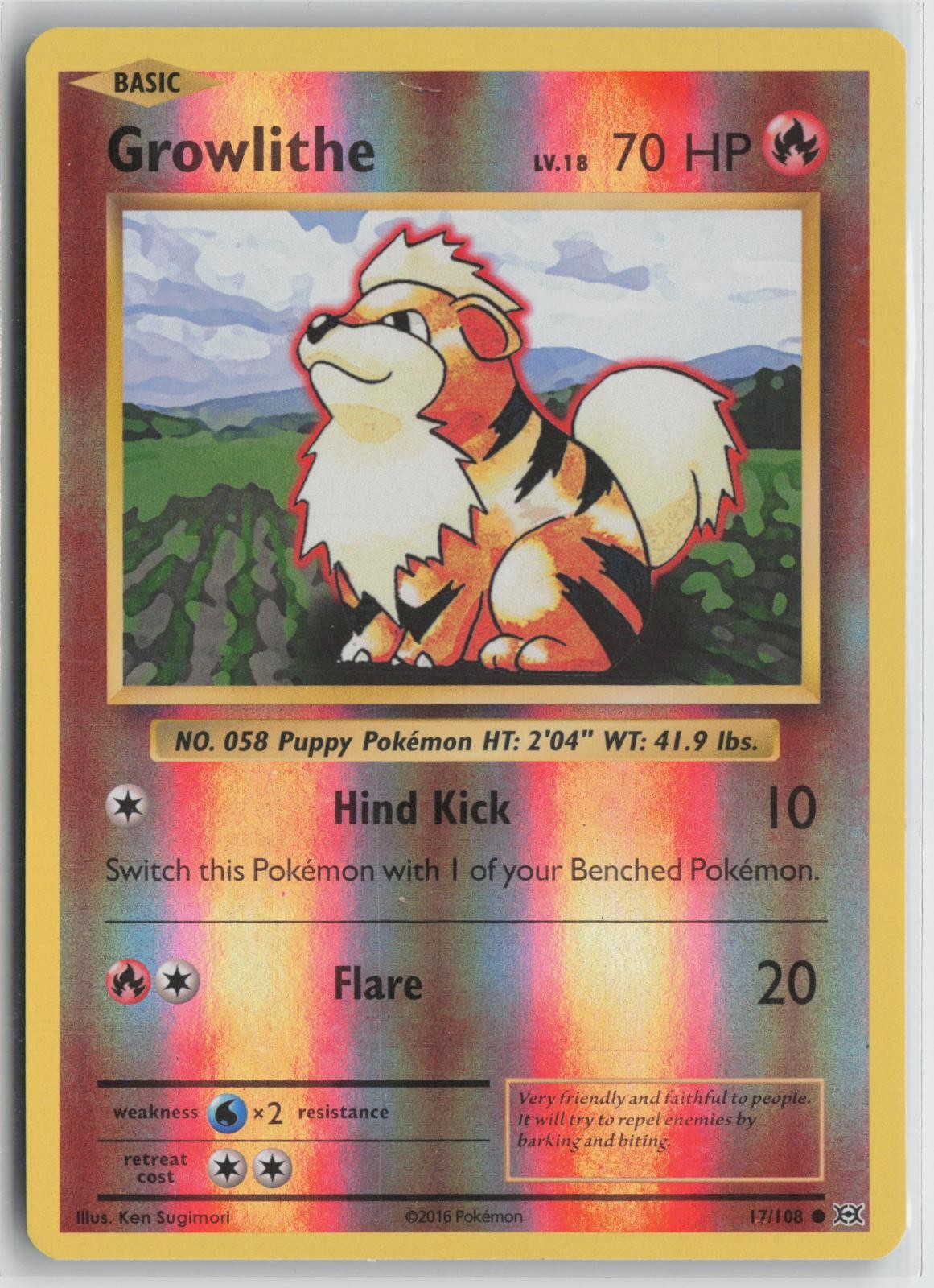Growlithe 17/108 Reverse Holo Common Evolutions Pokemon NM