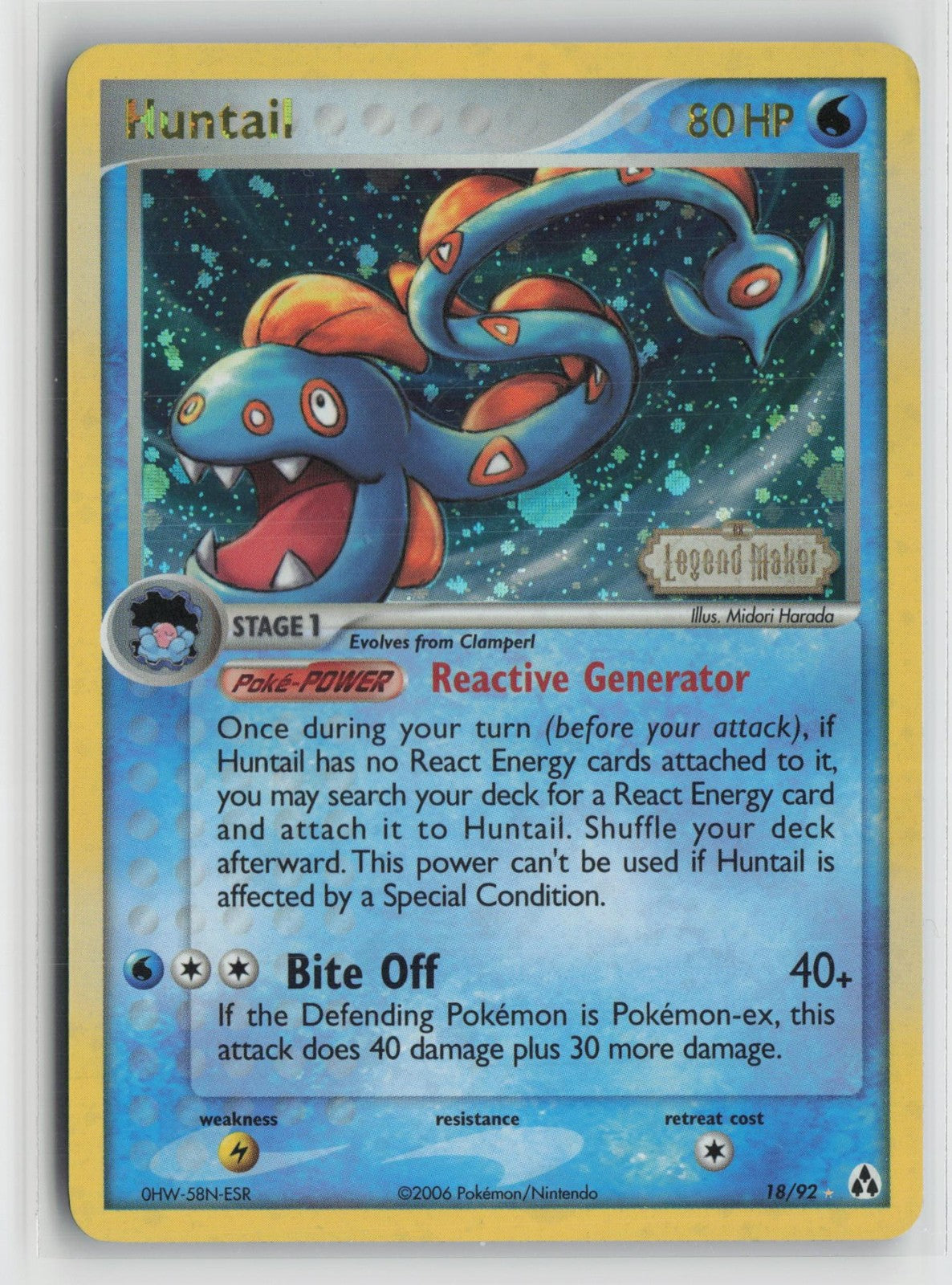 Huntail 18/92 Rare Legend Maker Pokemon NM