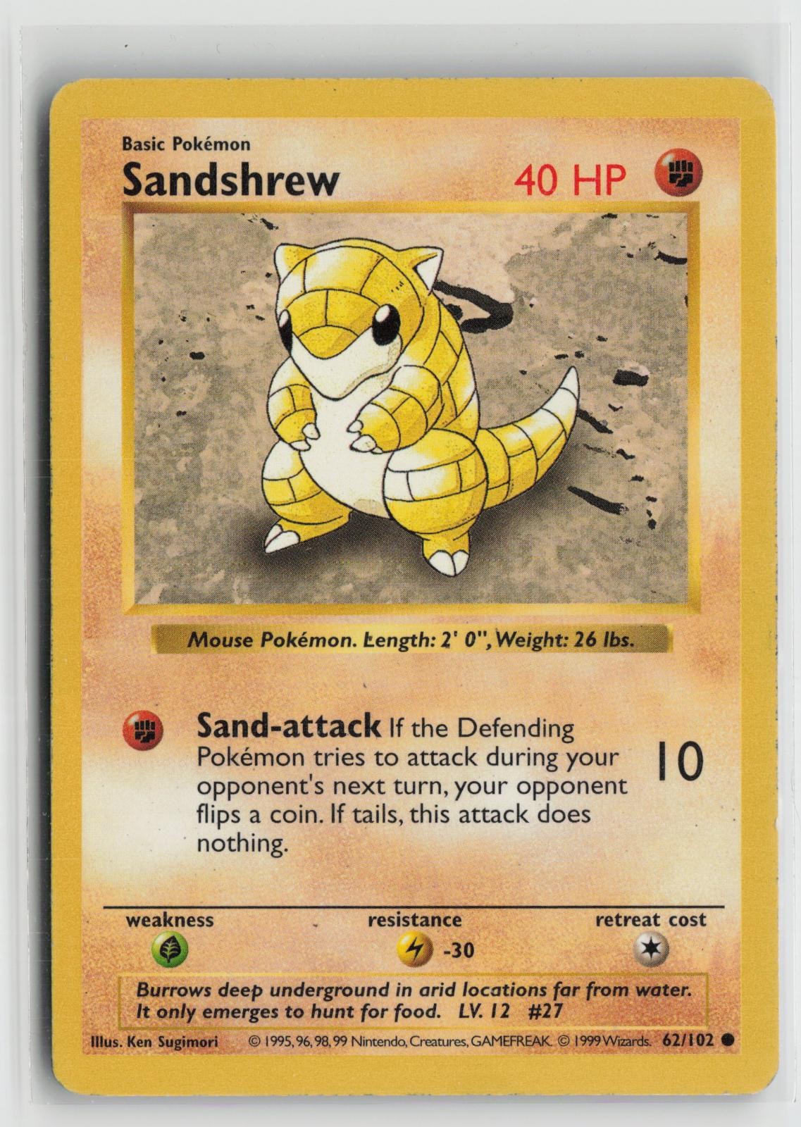 Sandshrew 62/102 Common Base Set Shadowless Pokemon NM