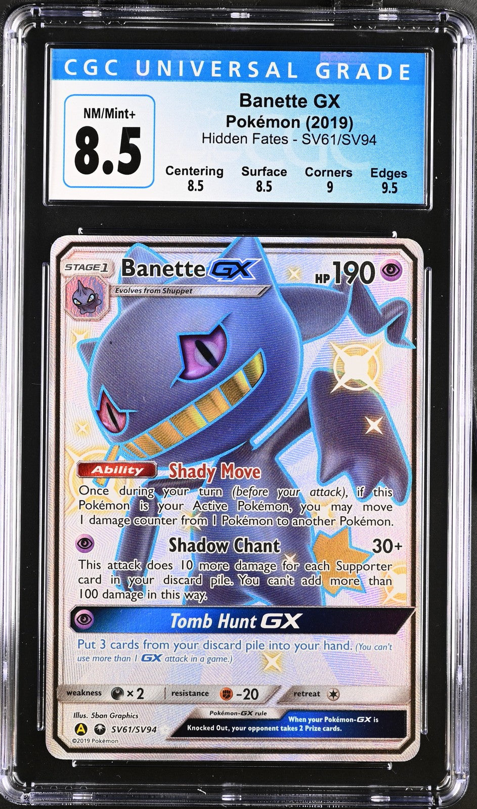 Banette Gx SV61/SV94 Shiny Vault Holo Hidden Fates Pokemon CGC 8.5 Nm/mint+
