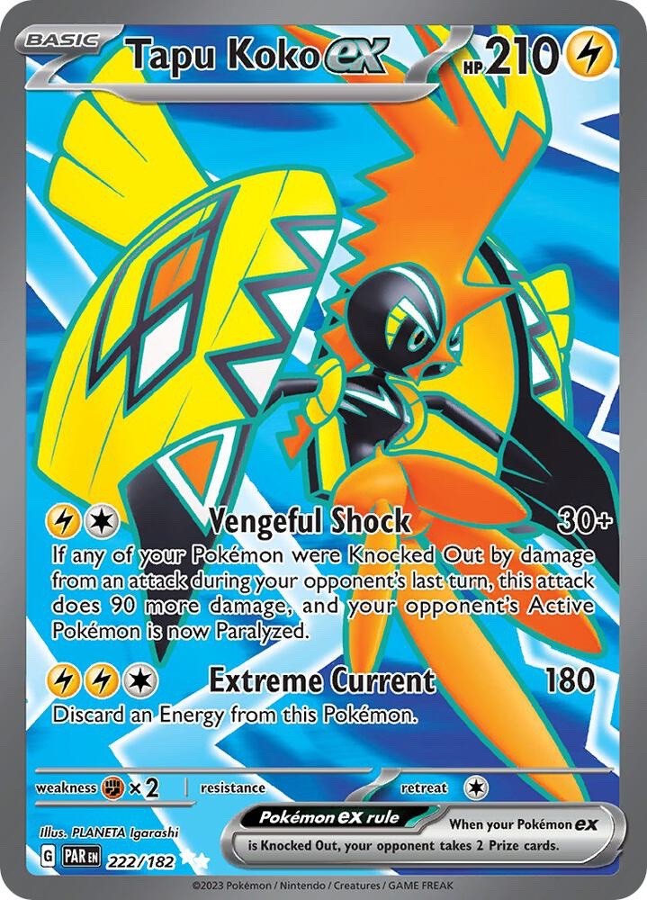 Tapu Koko ex 222/182 Paradox Rift PAR Ultra Rare near mint Pokemon 2023
