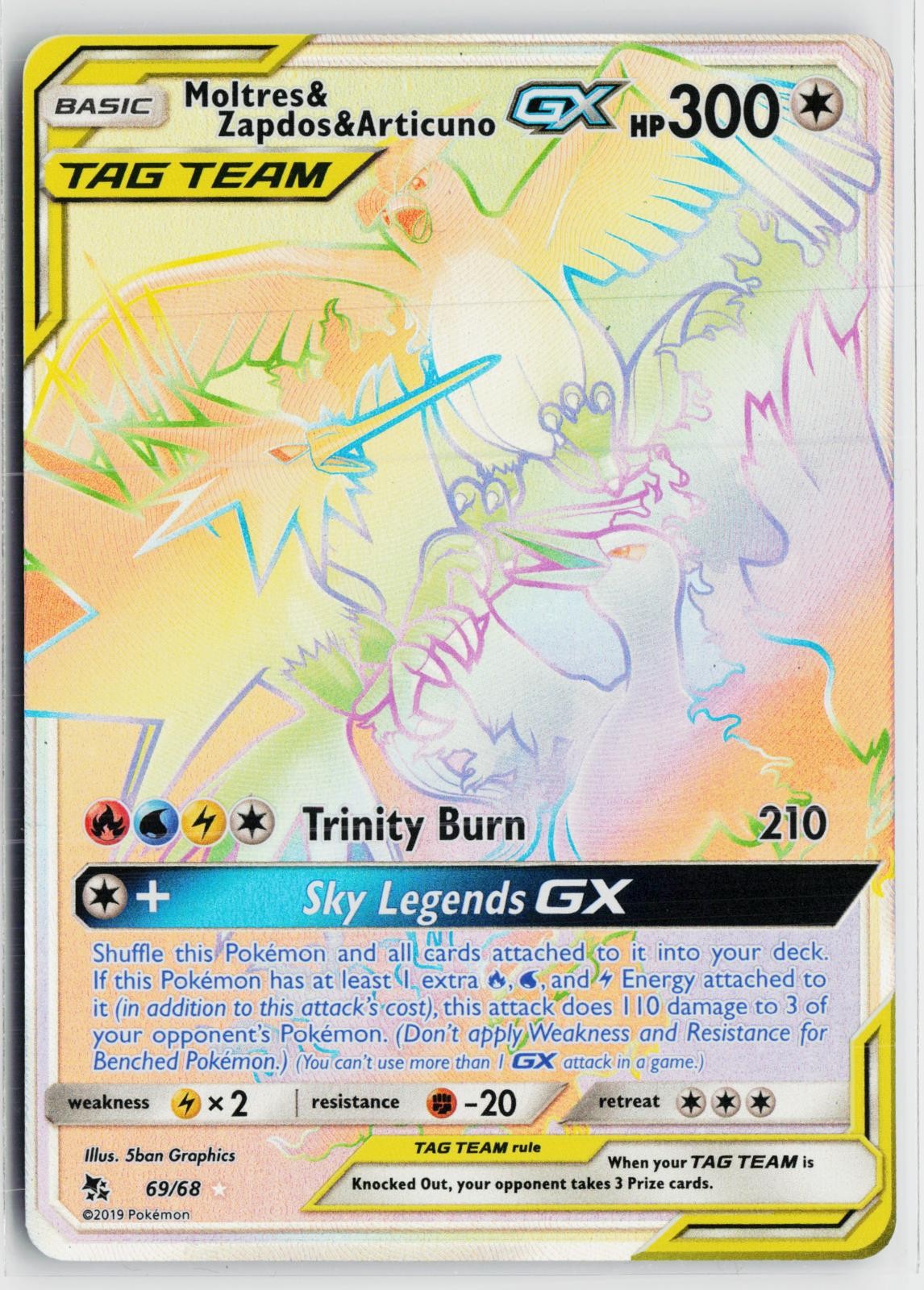 Moltres & Zapdos & Articuno GX 69/68 Hidden Fates NM Rainbow Holo Pokemon