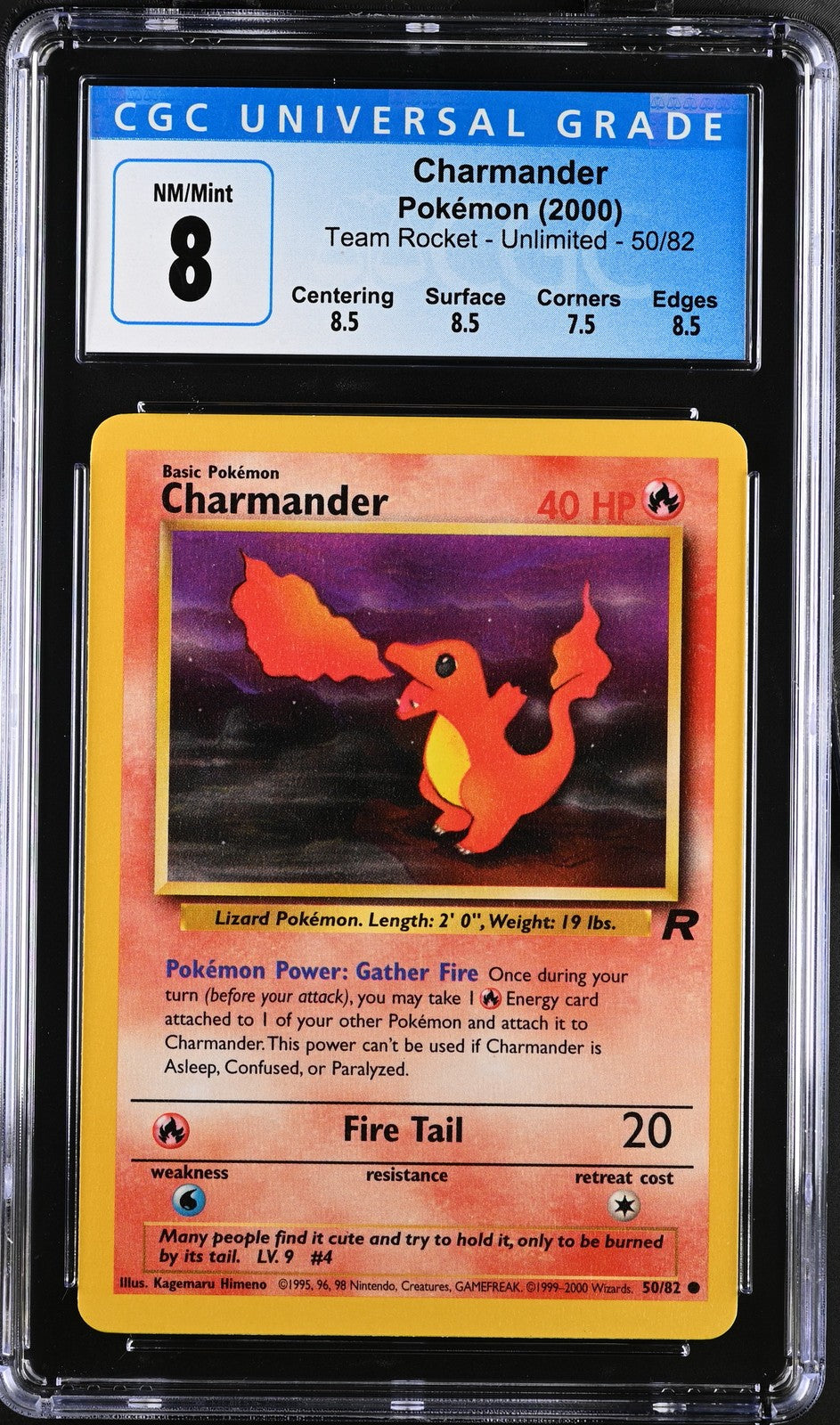 Charmander 50/82 Team Rocket Pokemon CGC 8 Nm/mint