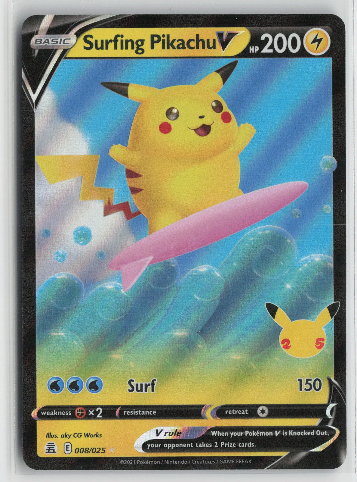 Surfing Pikachu V Ultra Rare Celebrations 008/025 NM