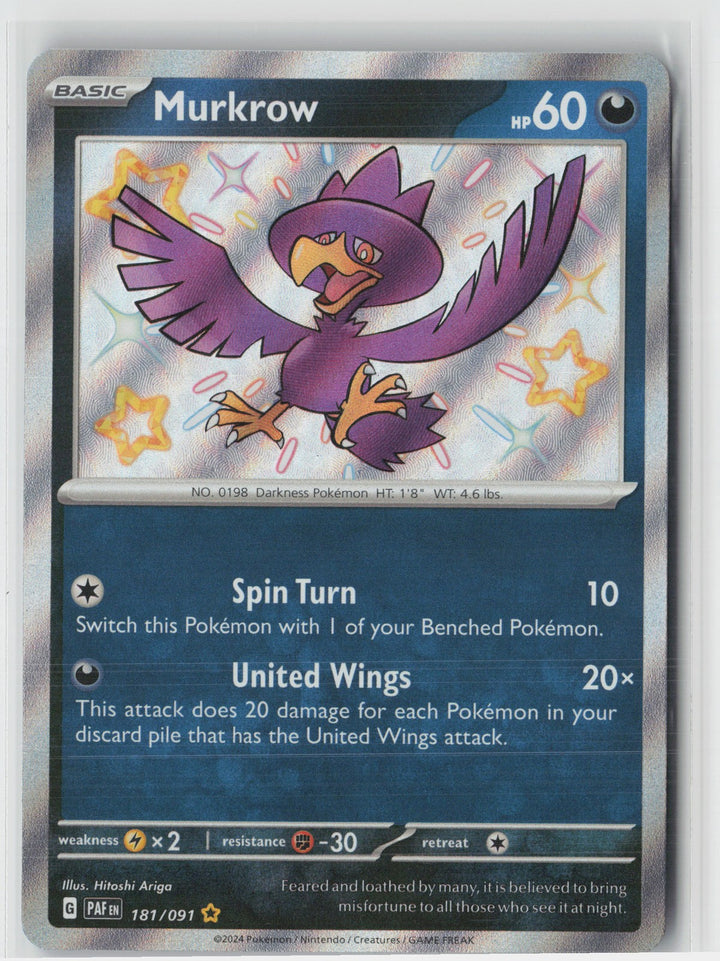 Murkrow Shiny Rare SV: Paldean Fates 181/091 NM0