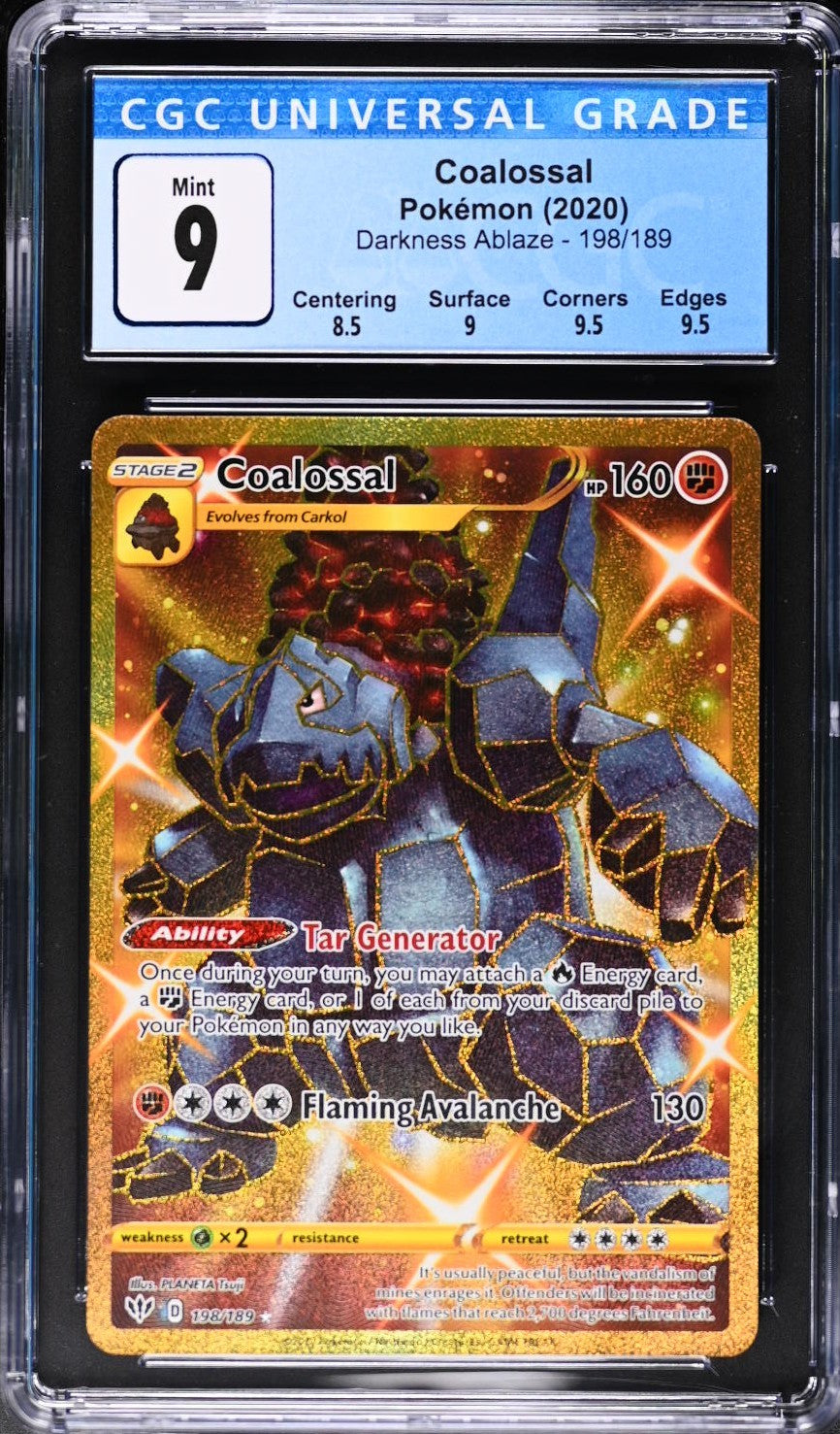Coalossal 198/189 Secret Rare Holo Darkness Ablaze Pokemon CGC 9 Mint