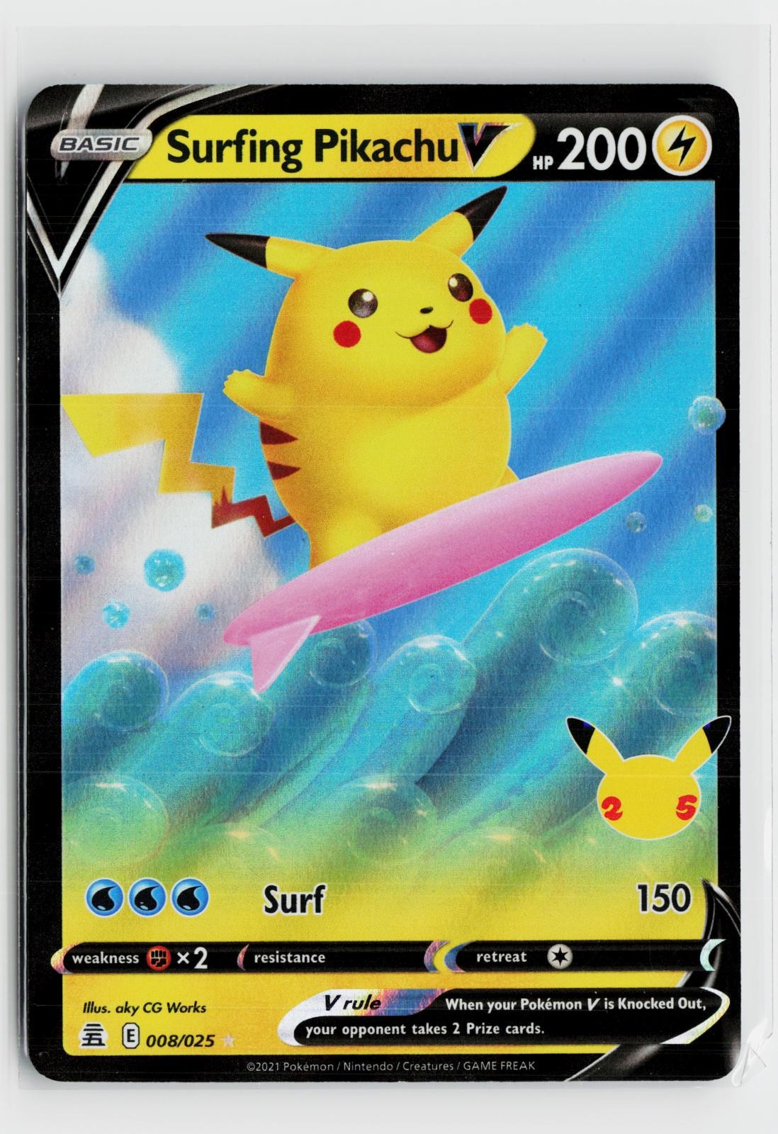 Surfing Pikachu V 008/025 Celebrations NM Holo V Rare Pokemon