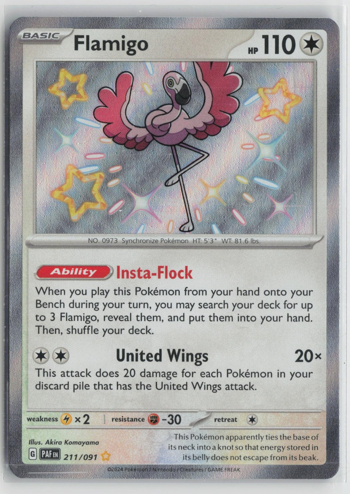 Flamigo 211/091 Shiny Rare Paldean Fates Pokemon NM