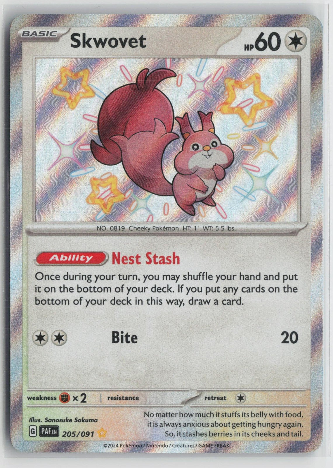 Skwovet 205/091 Shiny Rare Paldean Fates Pokemon NM